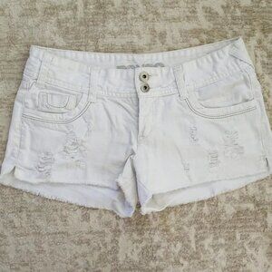 Bongo Distressed Ripped Shortie Jean Shorts Junior 5 White